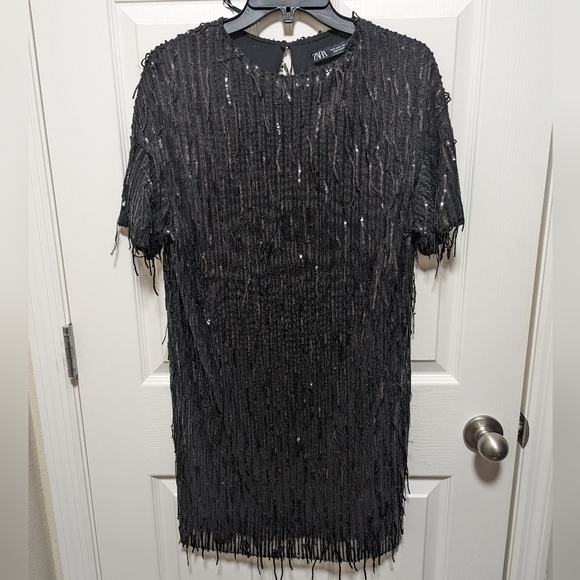 Zara black sequins fringe dress - Picture 2 of 3
